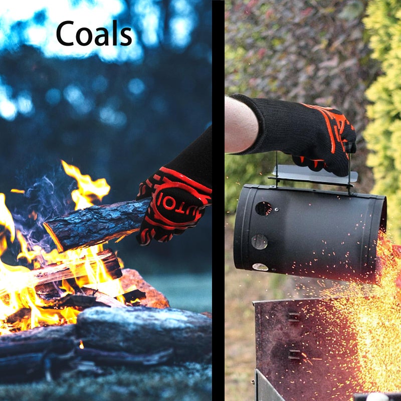 UTOI BBQ Grill Gloves 1472Â°F Heat Resistant, Long Grilling Gloves Oven Mitts for Campfire & Fire Pit, Smoker, Fireplace, Kitchen and Outdoor Cooking, XL Size, Red - Image 2